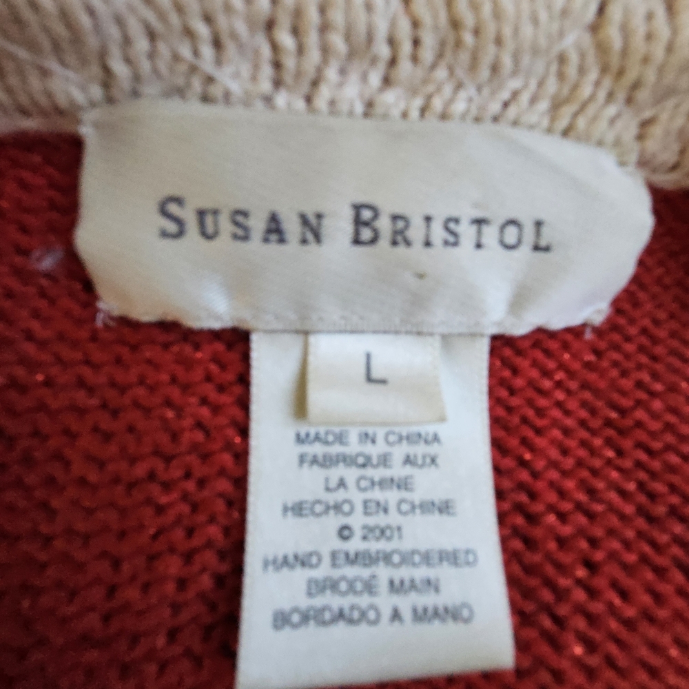 2001 Vintage Susan Bristol Hand Embroidered Ugly Christmas Sweater Cardigan VTG - Picture 15 of 16